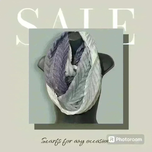 Accessories - Wrap, Scarf  Pleated Ombre Mint and Metallic Silver.